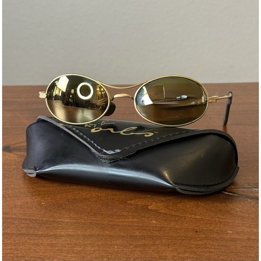 VINTAGE B&L RAY-BAN W2177 G15 GOLD ECLIPSE BIKERS ORBS MIRROR SUNGLASSES w/CASE